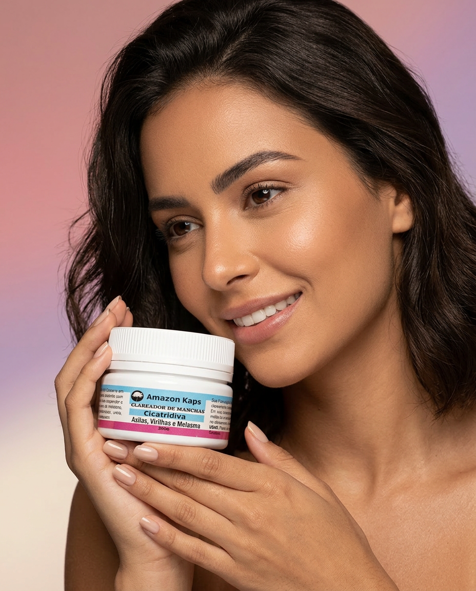 Modelo com Amazon Kaps Cicatridiva – clareador corporal premium